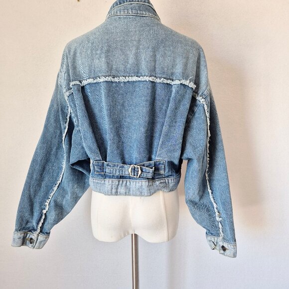 Free People Bedford Cropped Denim Jacket Distressed Medium Wash Cotton - Picture 8 of 16